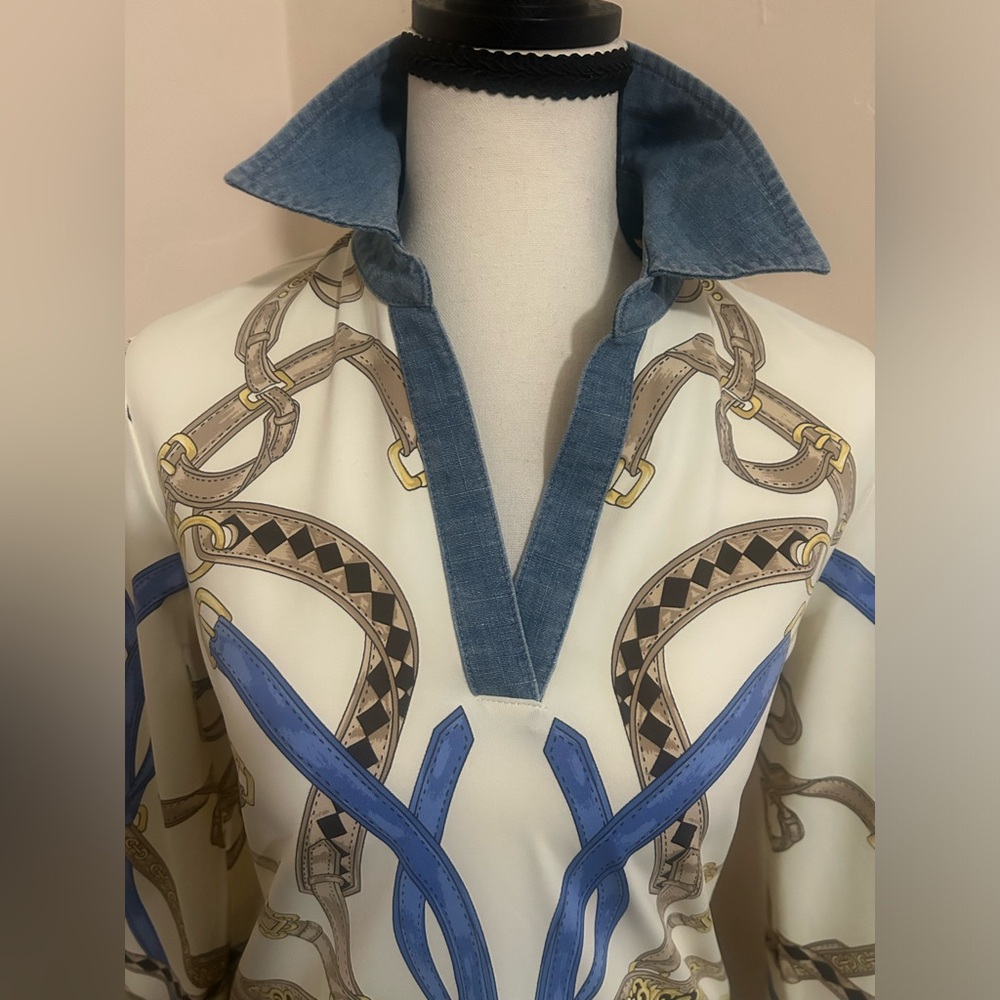 J.McLaughlin Equestrian Chambray Top - Picture 2 of 10
